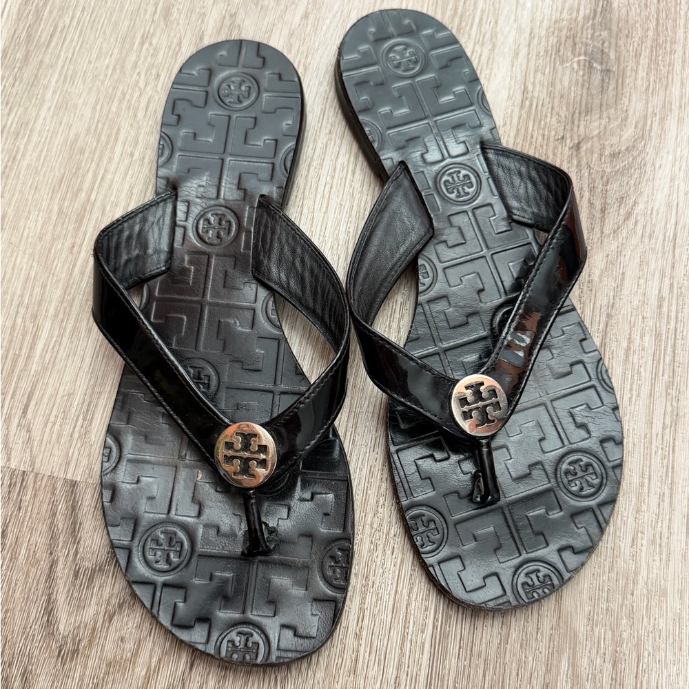 Tory Burch Black Patent Leather Emmy Sandals - Size 7M